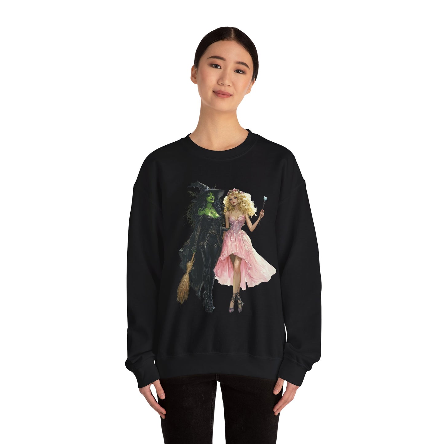 Enchanting Duo Sweatshirt – Elphaba and Glinda-Inspired Art Heavy Blend™ Crewneck Sweatshirt