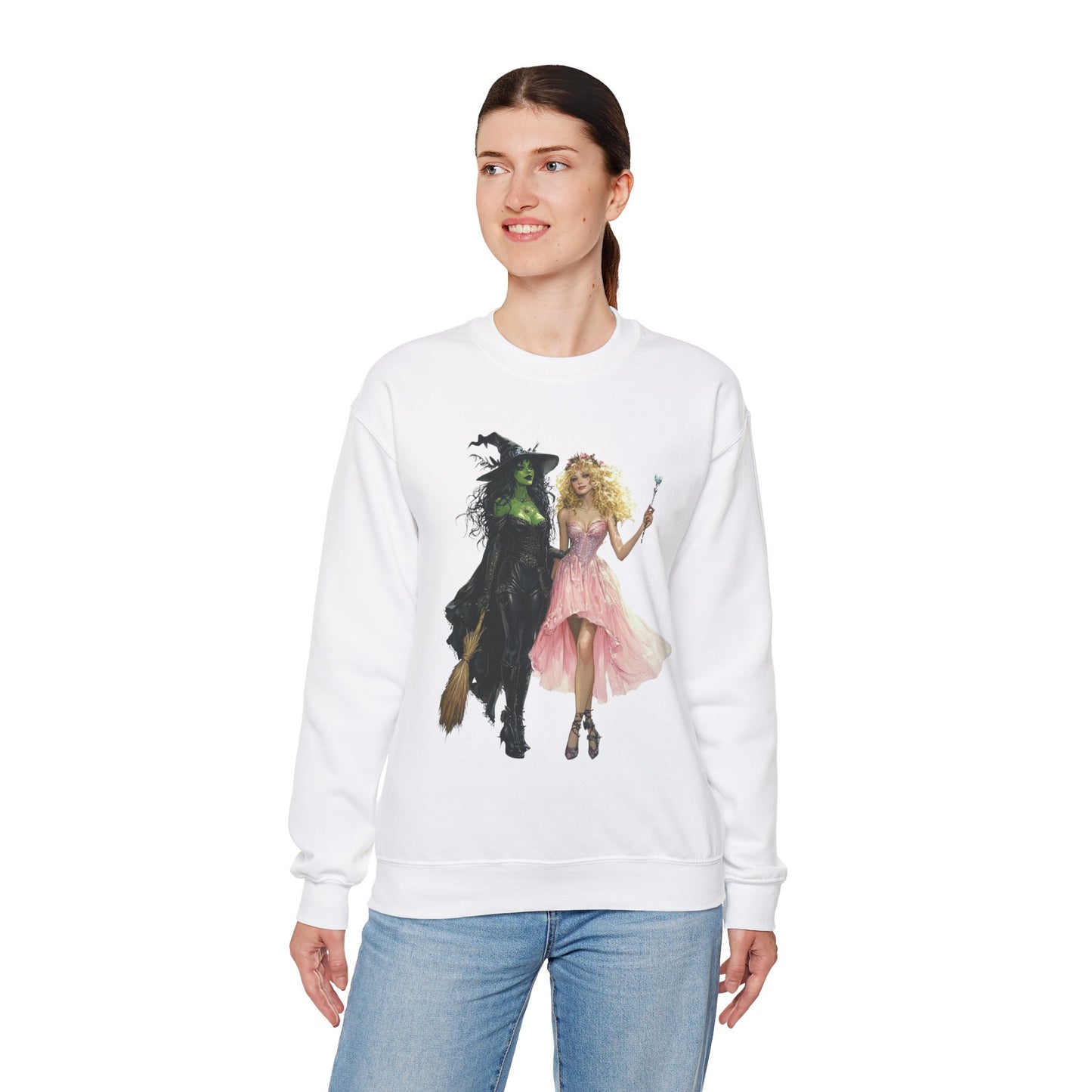 Enchanting Duo Sweatshirt – Elphaba and Glinda-Inspired Art Heavy Blend™ Crewneck Sweatshirt