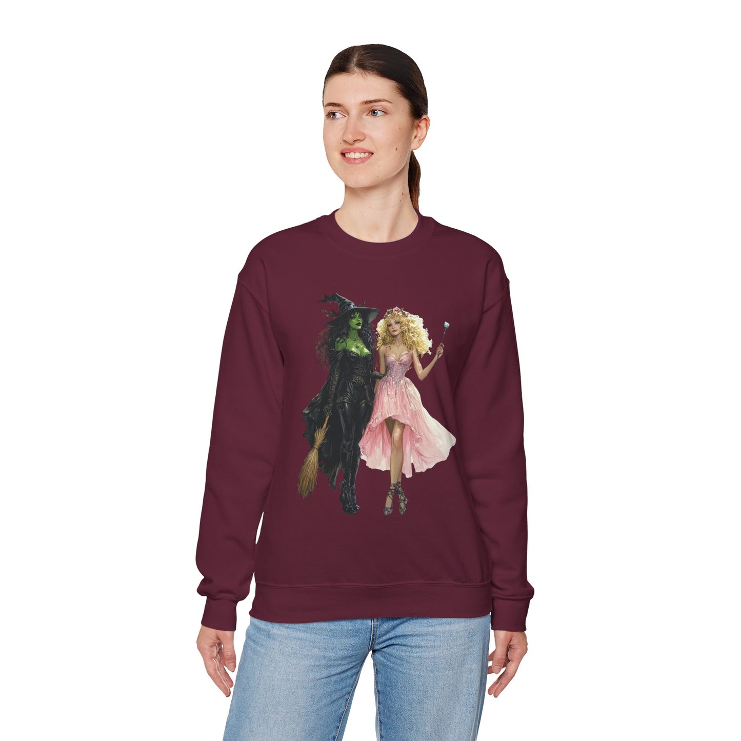 Enchanting Duo Sweatshirt – Elphaba and Glinda-Inspired Art Heavy Blend™ Crewneck Sweatshirt