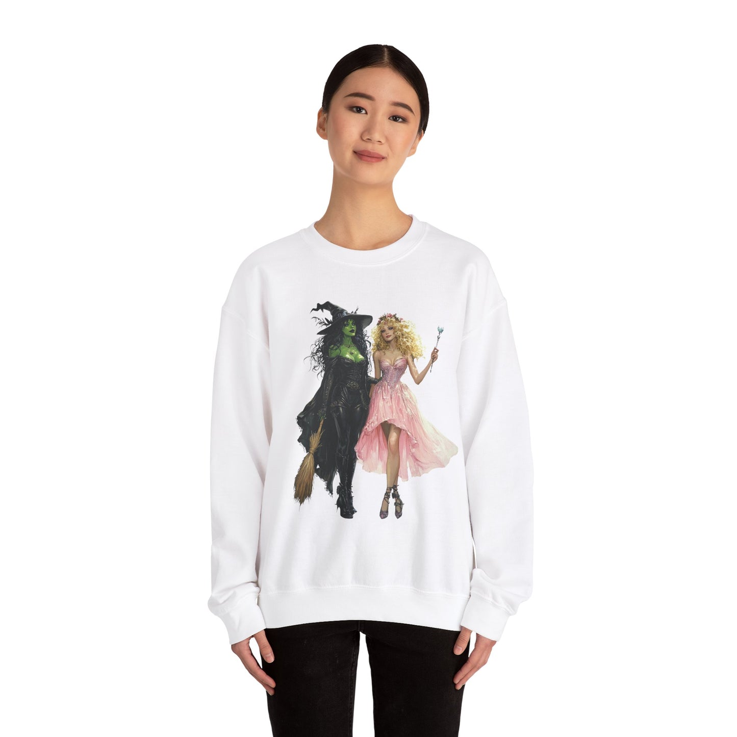 Enchanting Duo Sweatshirt – Elphaba and Glinda-Inspired Art Heavy Blend™ Crewneck Sweatshirt