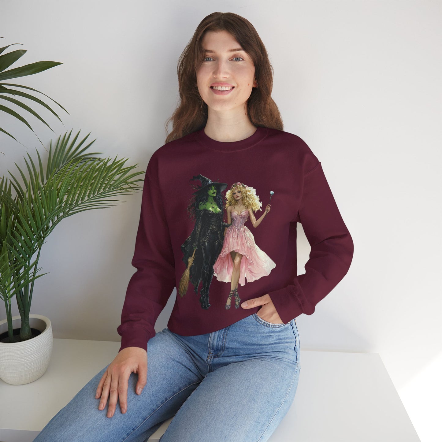 Enchanting Duo Sweatshirt – Elphaba and Glinda-Inspired Art Heavy Blend™ Crewneck Sweatshirt