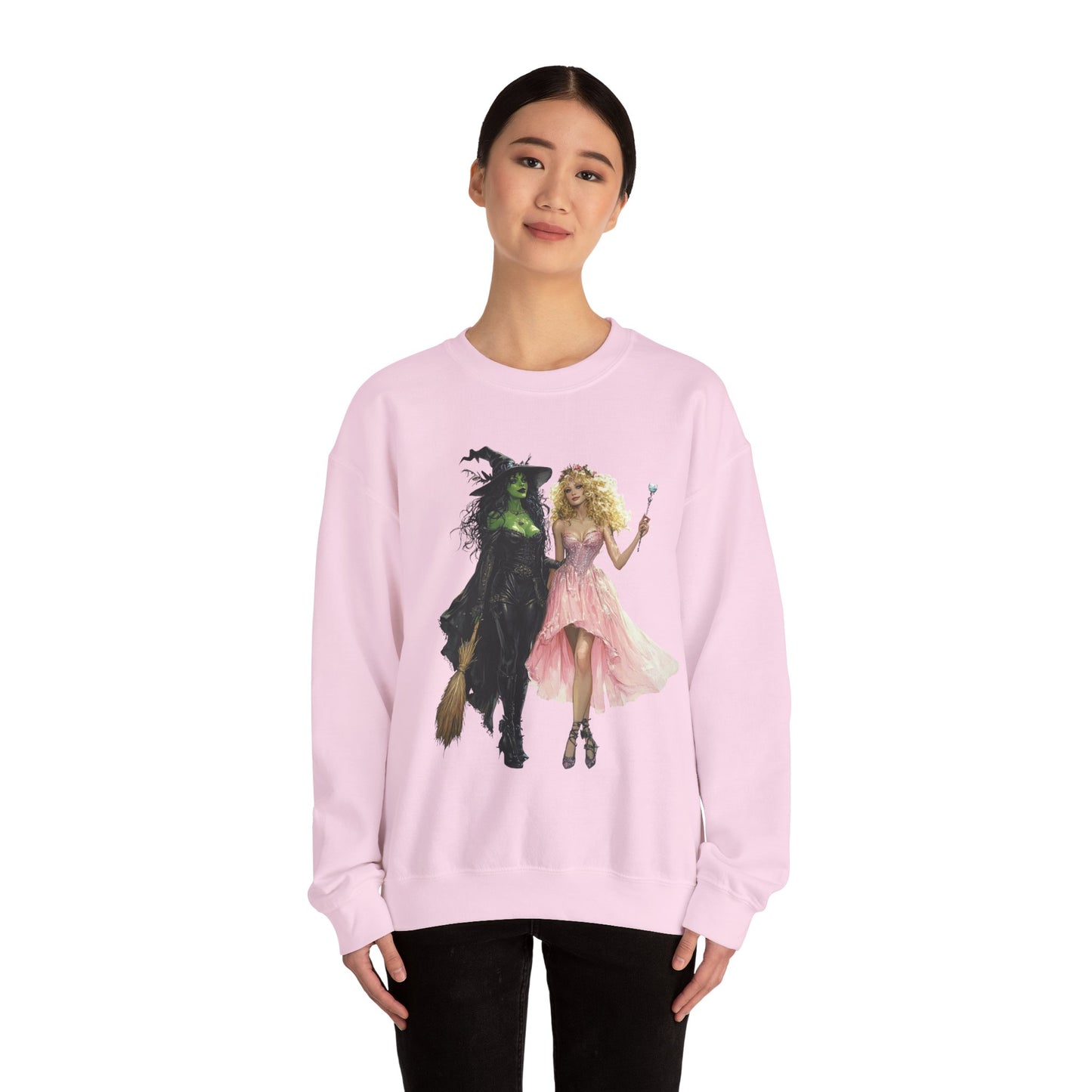 Enchanting Duo Sweatshirt – Elphaba and Glinda-Inspired Art Heavy Blend™ Crewneck Sweatshirt