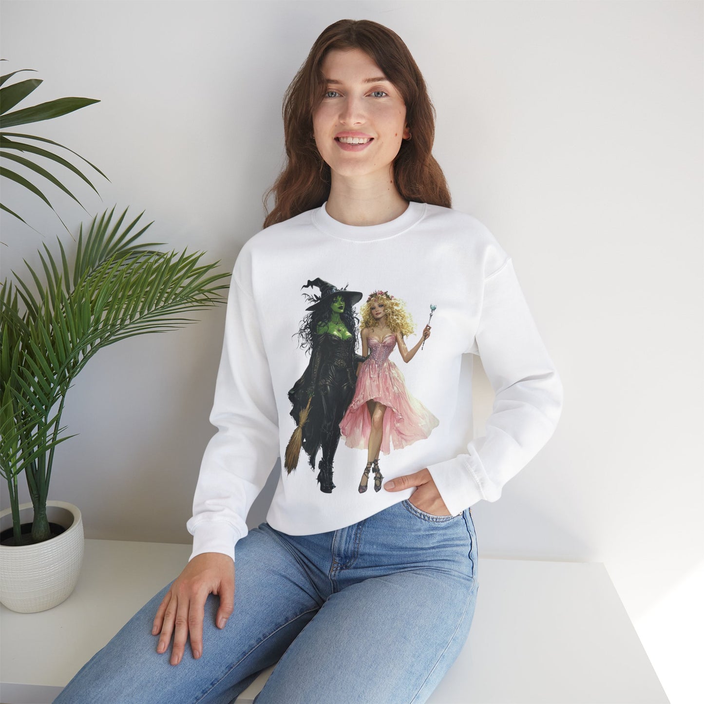 Enchanting Duo Sweatshirt – Elphaba and Glinda-Inspired Art Heavy Blend™ Crewneck Sweatshirt