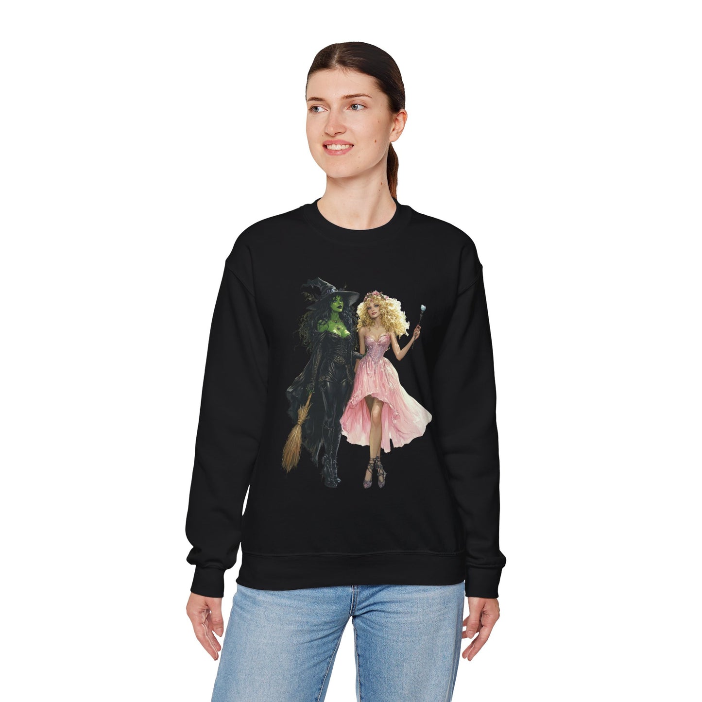 Enchanting Duo Sweatshirt – Elphaba and Glinda-Inspired Art Heavy Blend™ Crewneck Sweatshirt